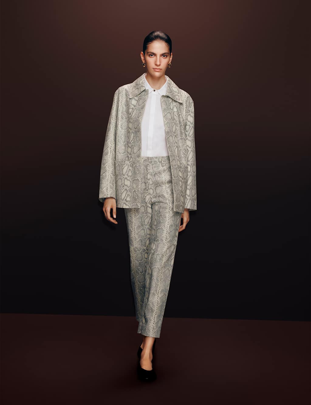 Autograph Leather Snakeskin Print Straight Leg Trousers Multi/Neutral