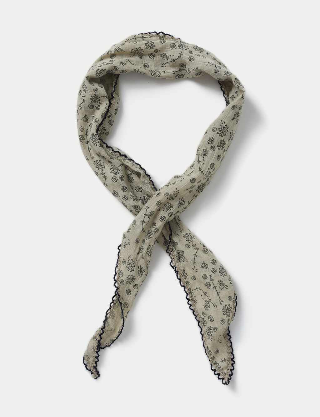 M&S Cotton Scallop Edge Green Scarf Green