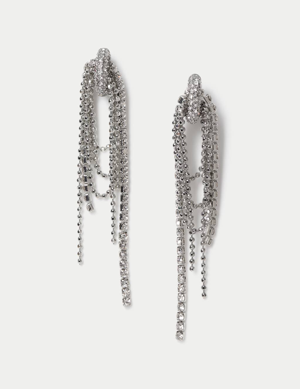 M&S Rhinestone Drape Drop Earrings Silver