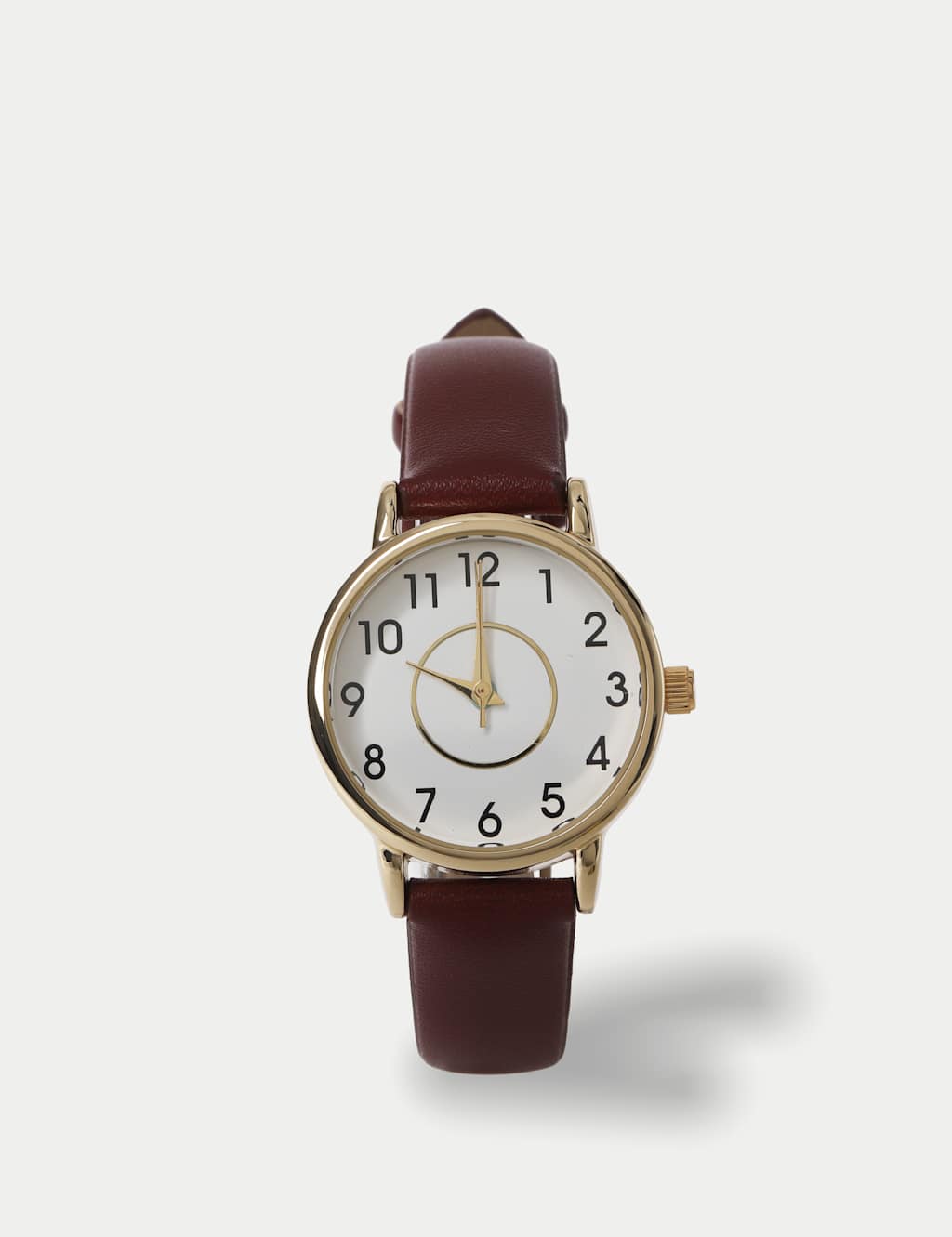 M&S Burgundy Minimalist Faux Leather Strap Watch Burgundy