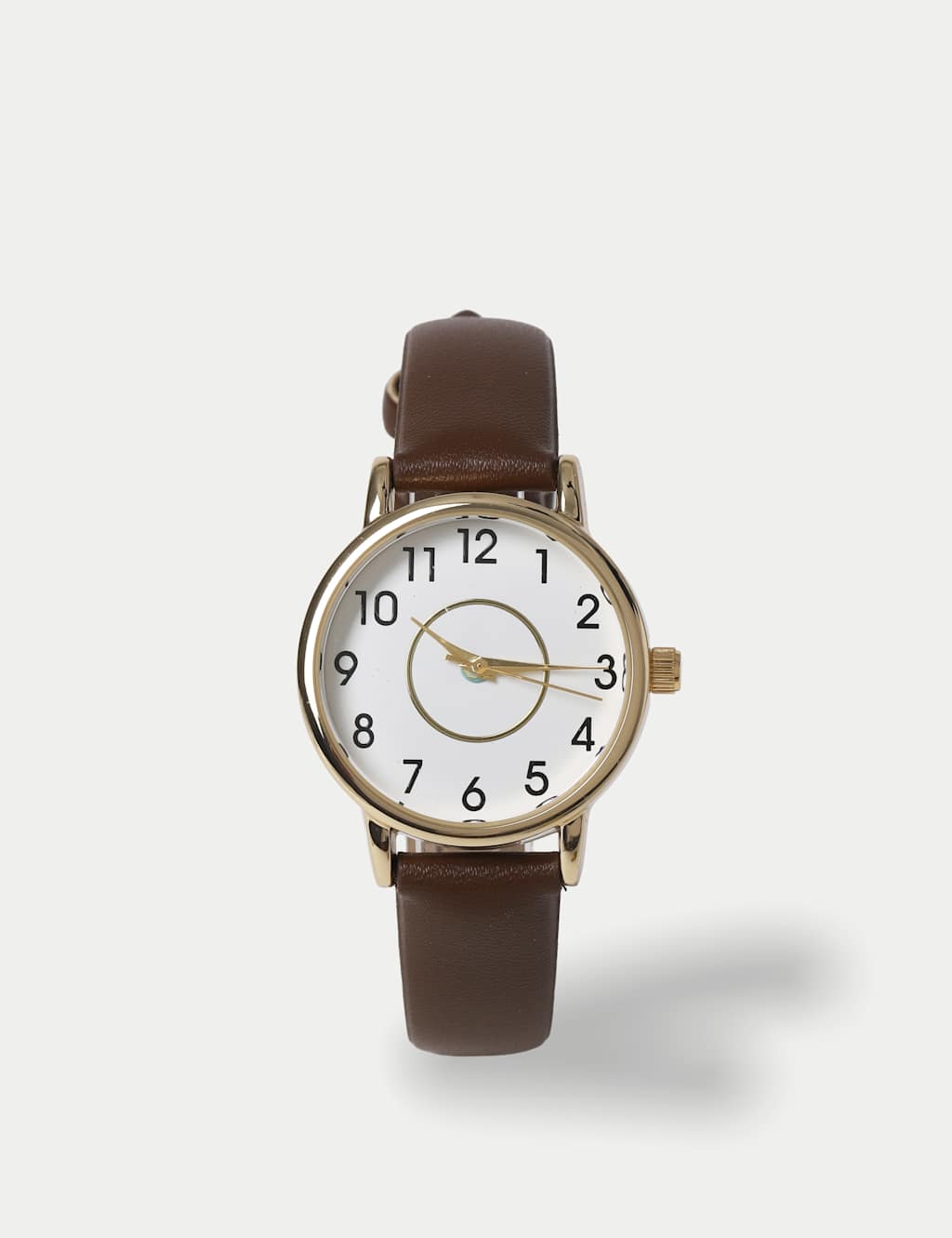 M&S Chocolate Minimalist Faux Leather Strap Watch Brown