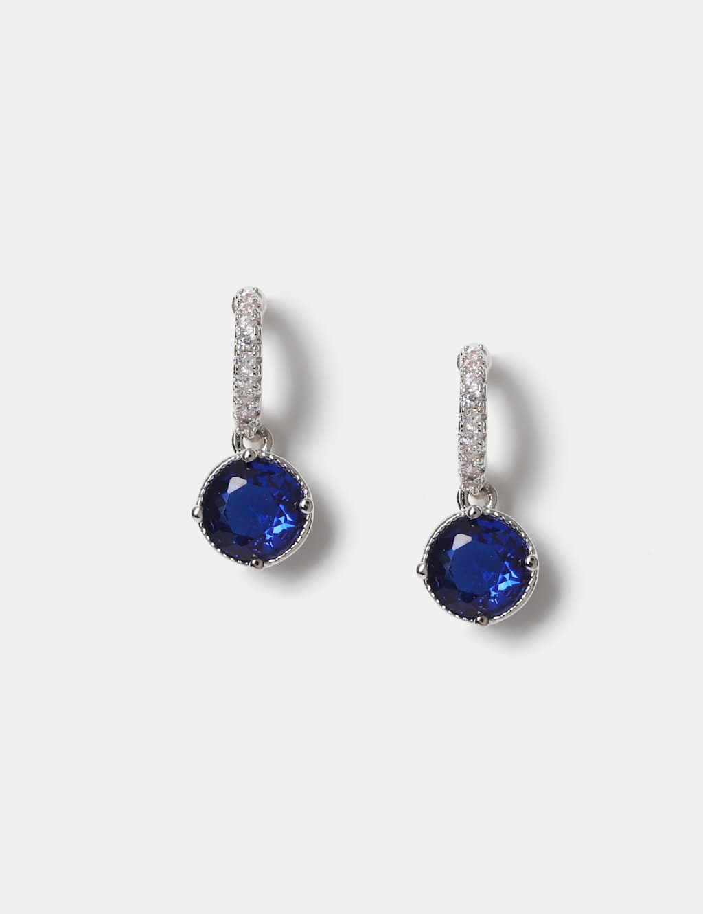 M&S Platinum Plated Cubic Zirconia Drop Earrings Blue