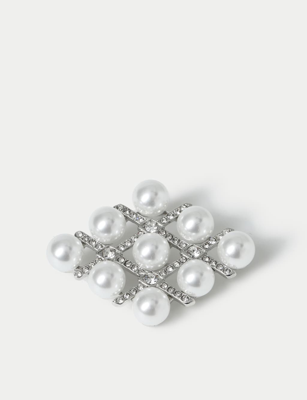 M&S Pearl Effect Diamond Shape Brooch Silver