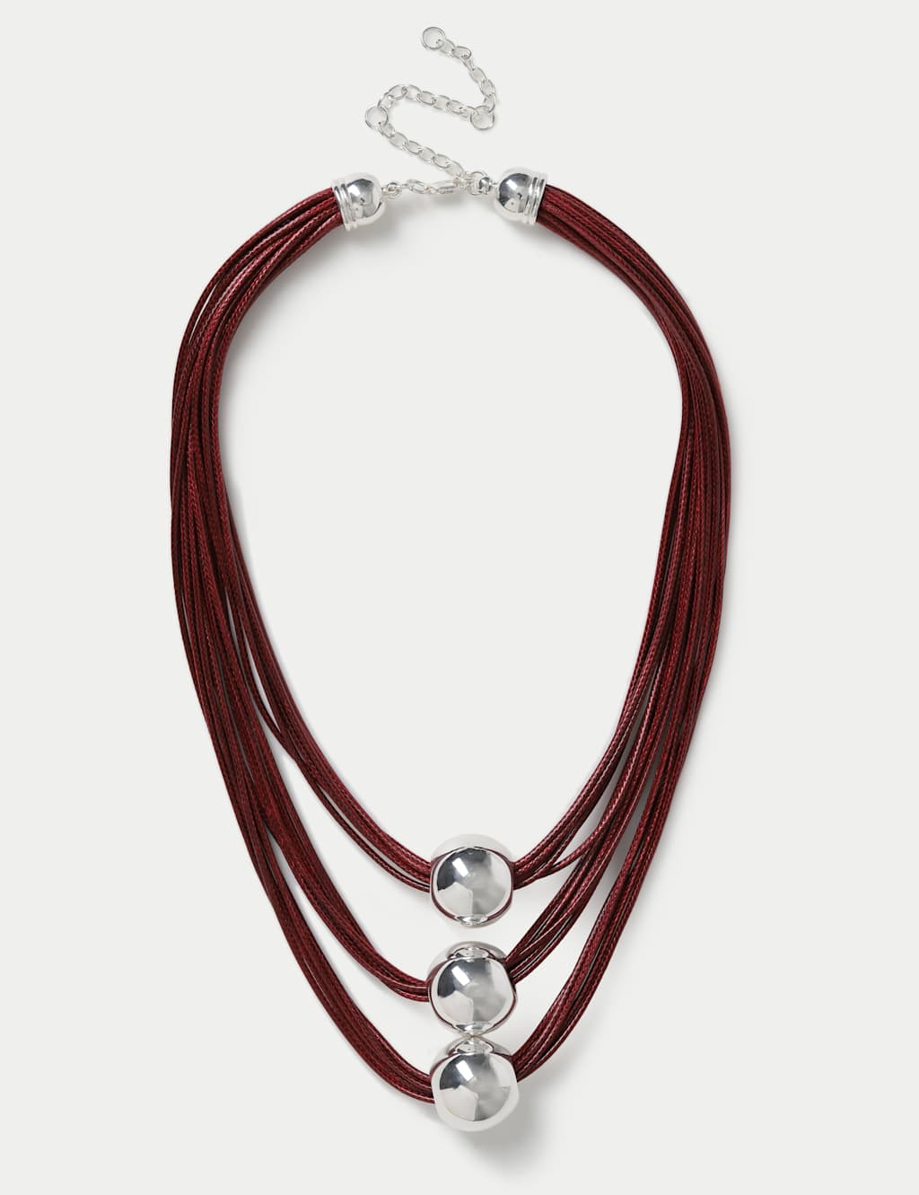 M&S Women's Cord and Ball Multi Row Necklace - Burgundy