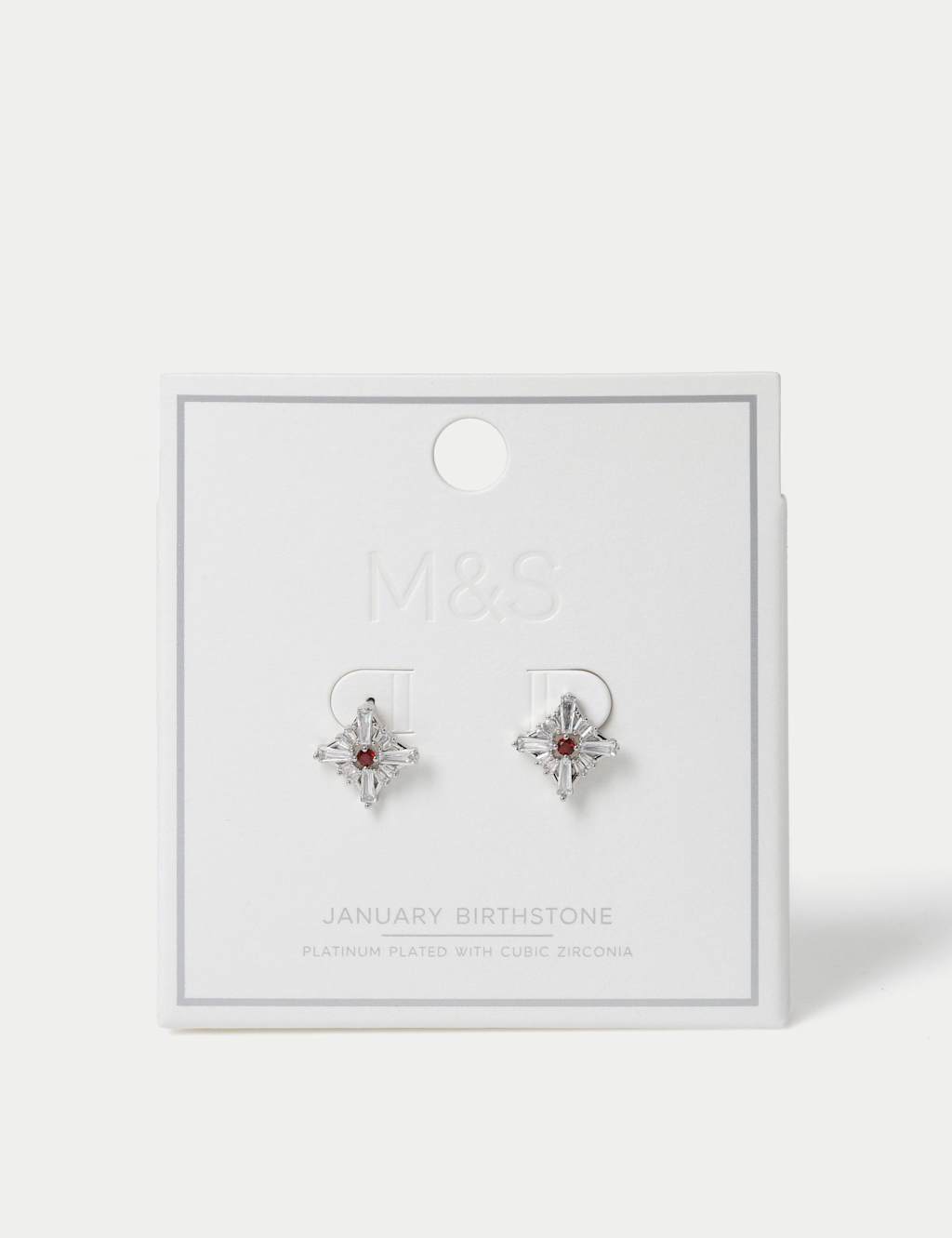 M&S Platinum Plated Cubic Zirconia Birthstone Earrings Red