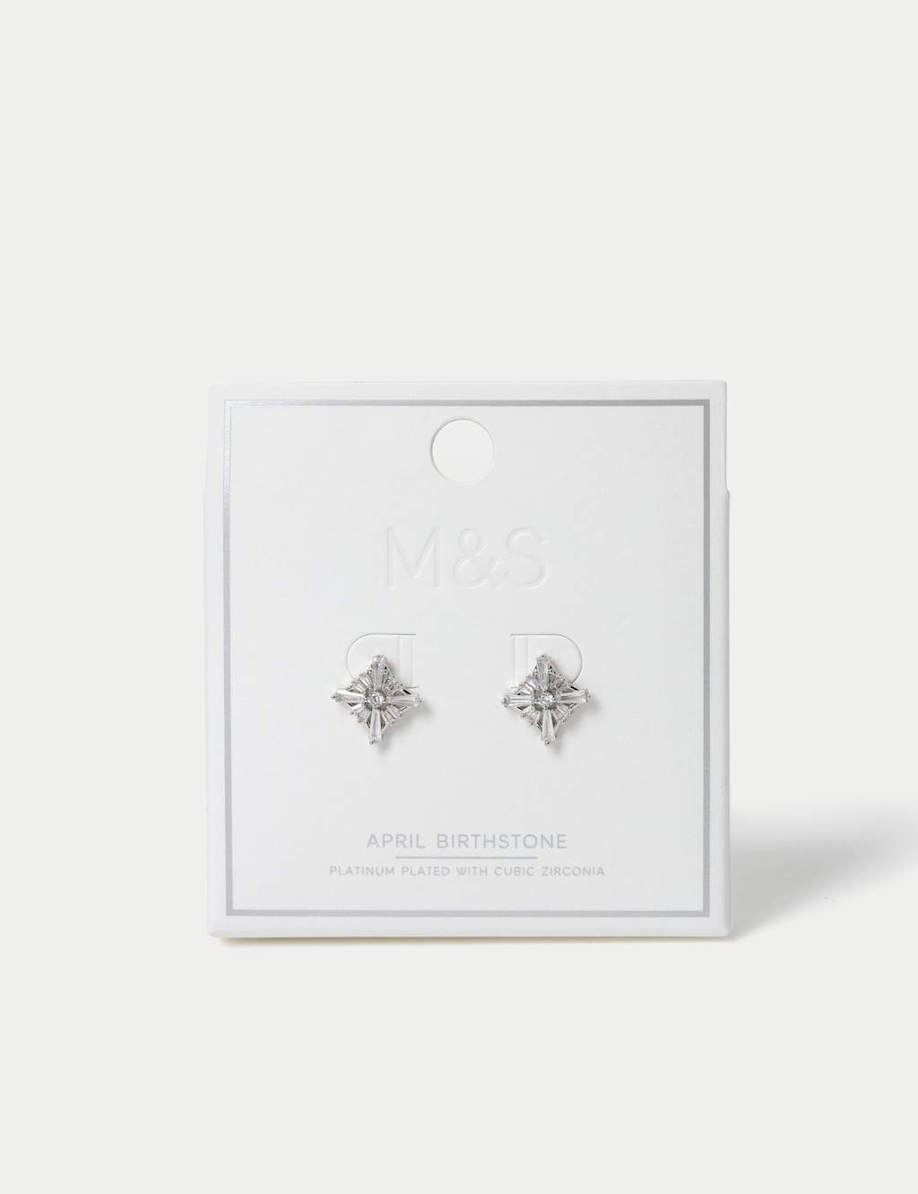 M&S Platinum Plated Cubic Zirconia Birthstone Earrings Clear