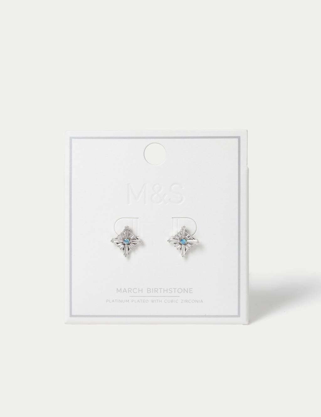 M&S Platinum Plated Cubic Zirconia Birthstone Earrings Blue