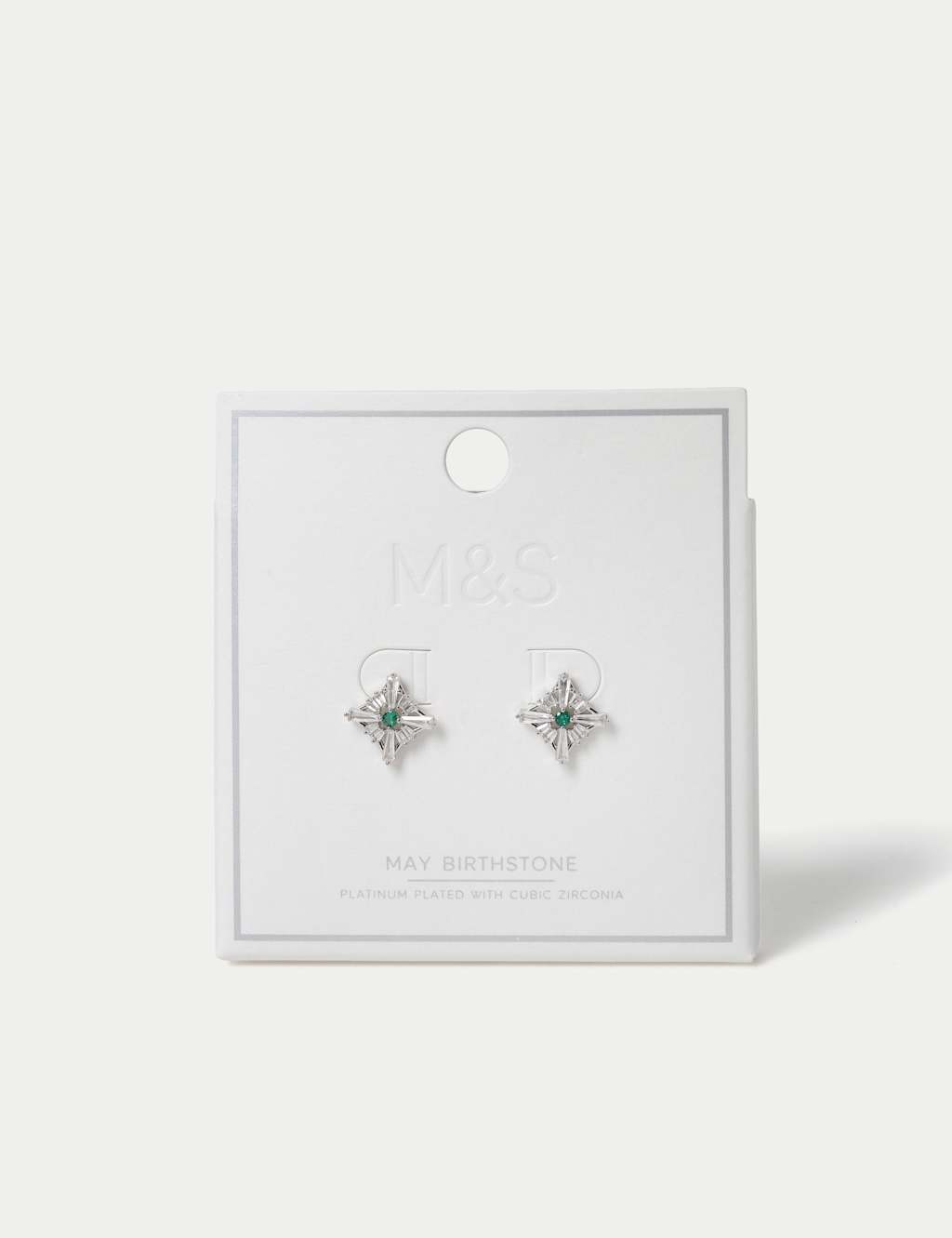 M&S Platinum Plated Cubic Zirconia Birthstone Earrings Green