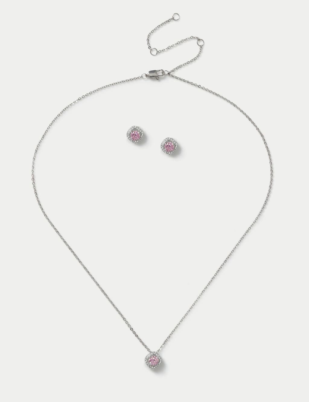 M&S Platinum Plated Birthstone Earring and Necklace Set Pink
