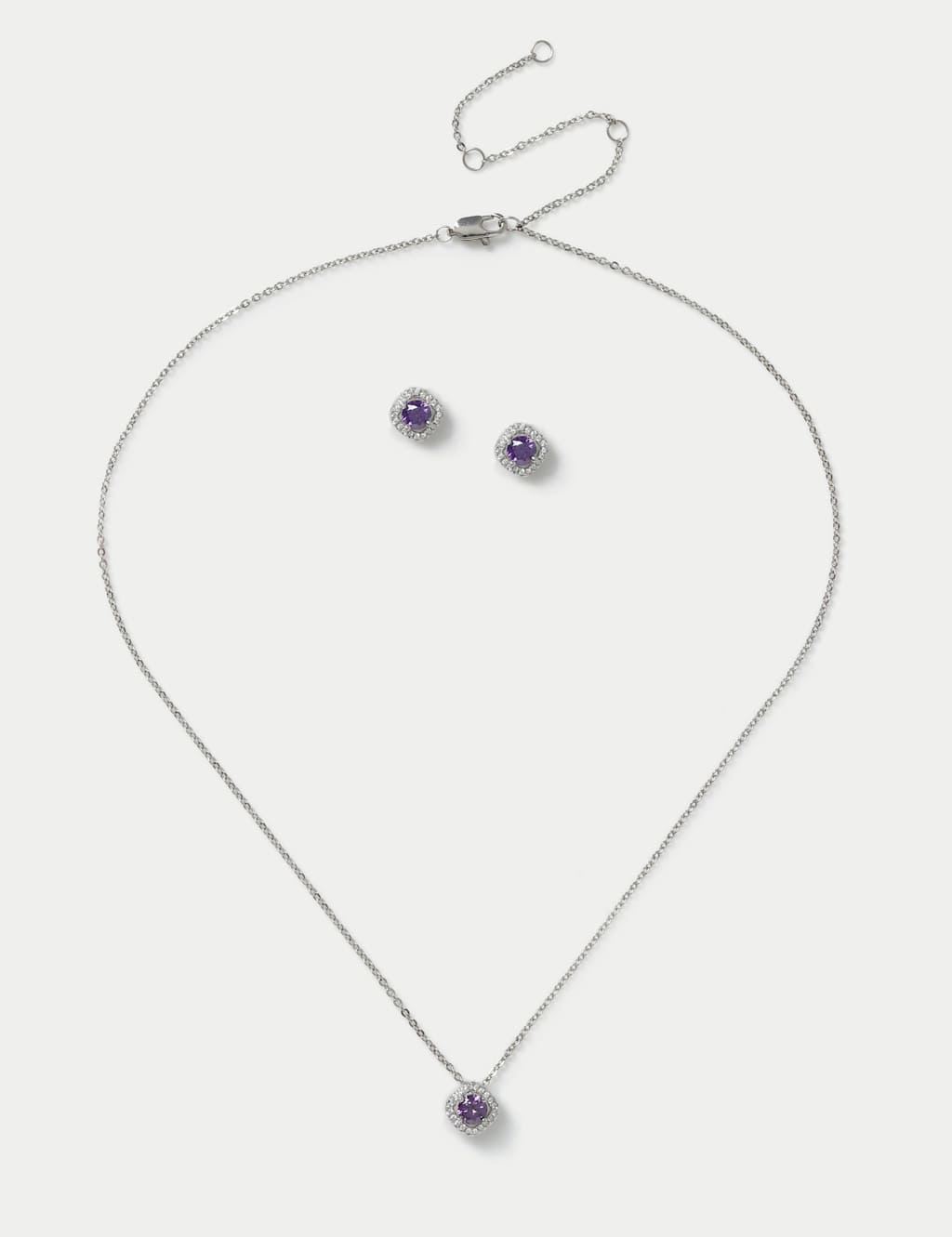 M&S Platinum Plated Birthstone Earring and Necklace Set Purple
