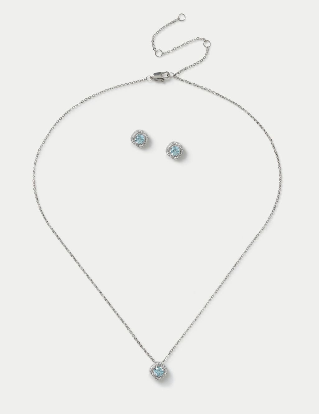 M&S Platinum Plated Birthstone Earring and Necklace Set Blue