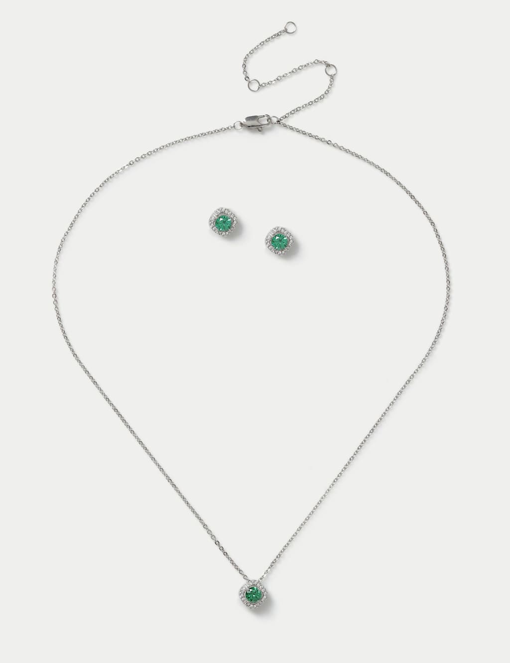 M&S Platinum Plated Birthstone Earring and Necklace Set Green