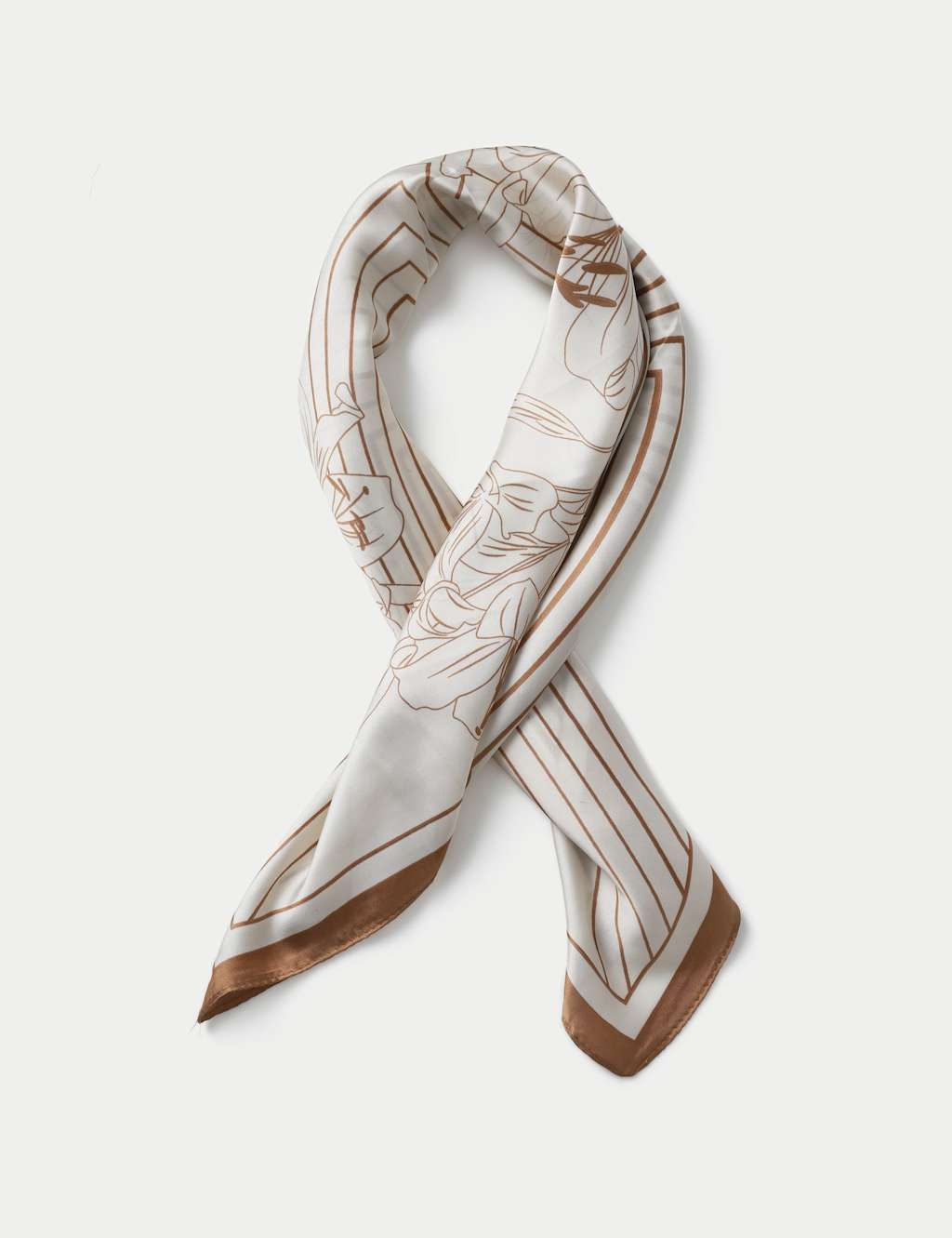 M&S Printed Fine Line Floral Scarf White