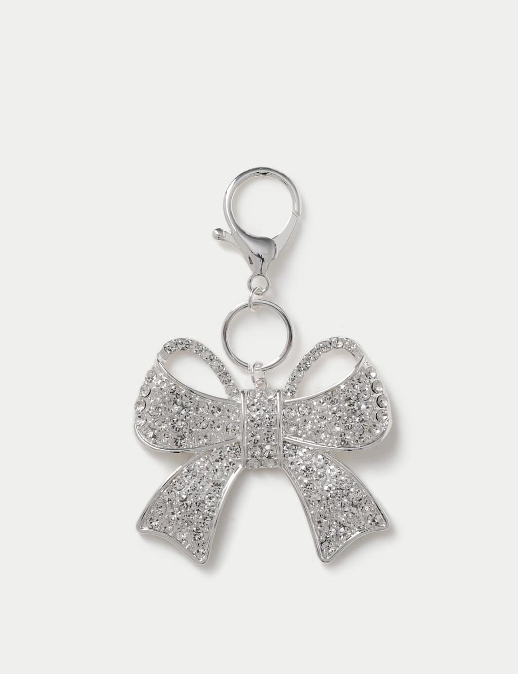 M&S Christmas Rhinstone Bow Bag Charm Silver