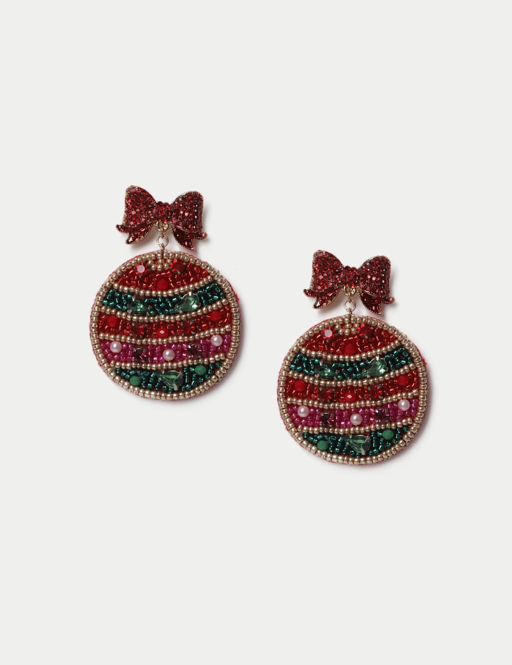 M&S Bow Bauble Christmas Earrings Multi