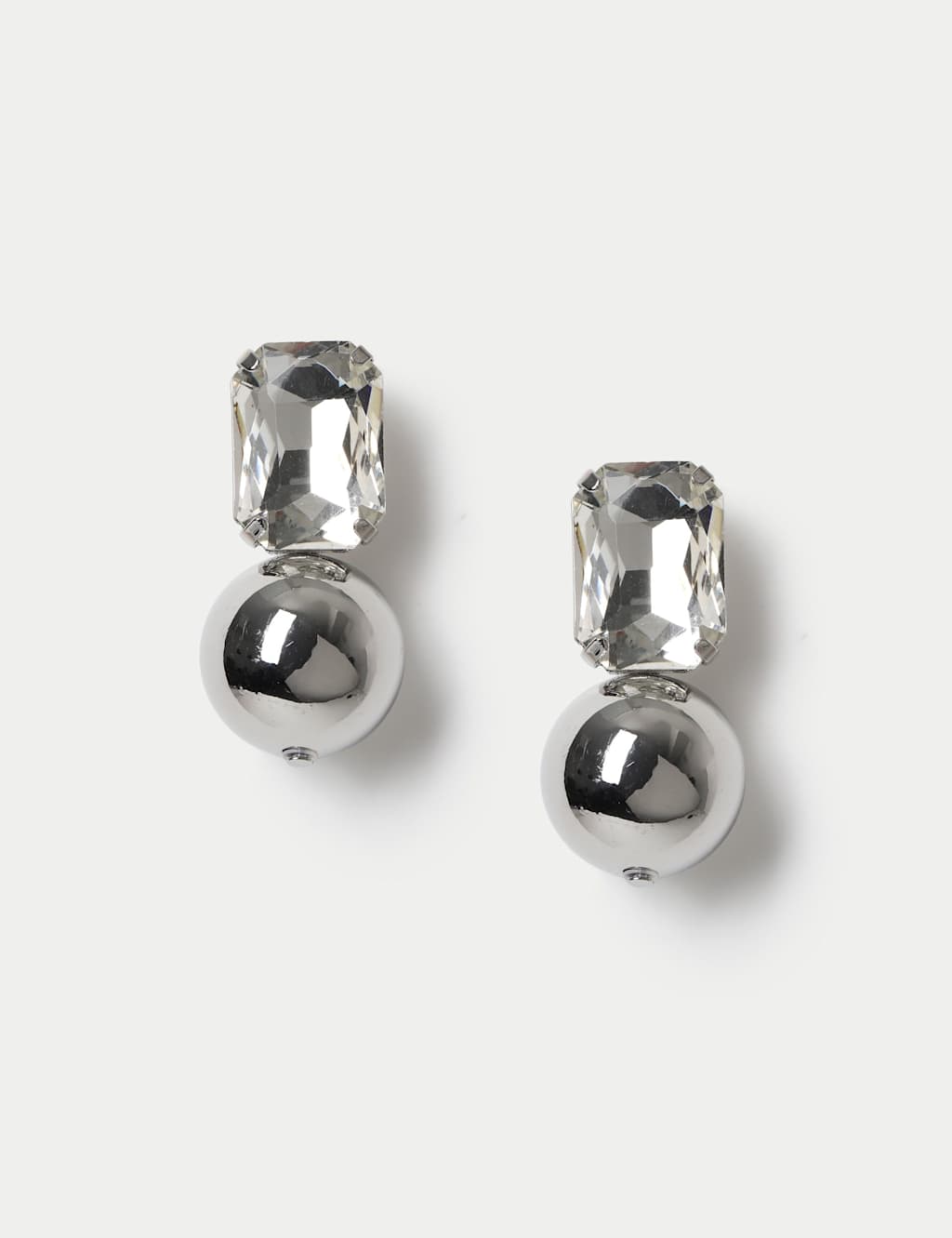 M&S Statement Crystal Sphere Drop Earrings Silver