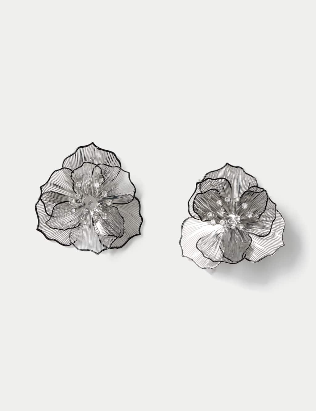 M&S Flower Embellished Stud Earrings Silver