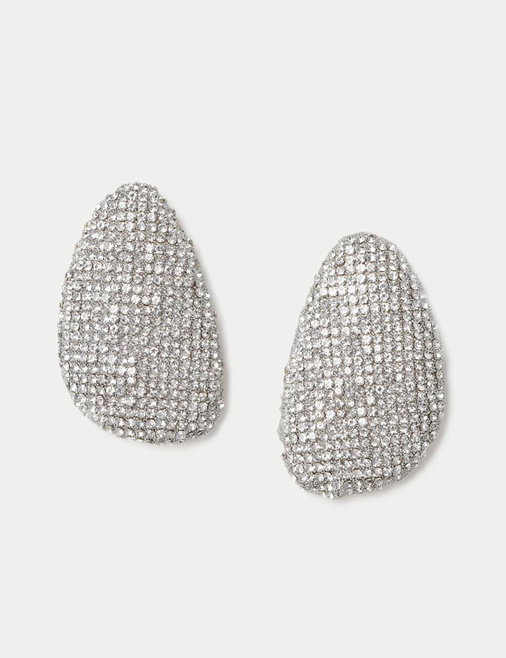 M&S Embellished Oversized Oval Stud Earrings Silver