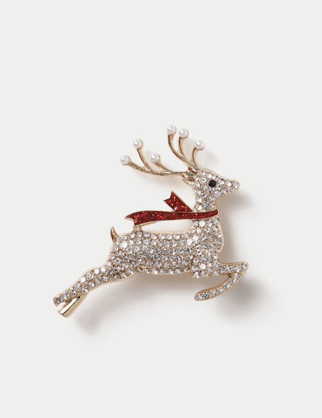 M&S Reindeer Christmas Brooch Red Mix