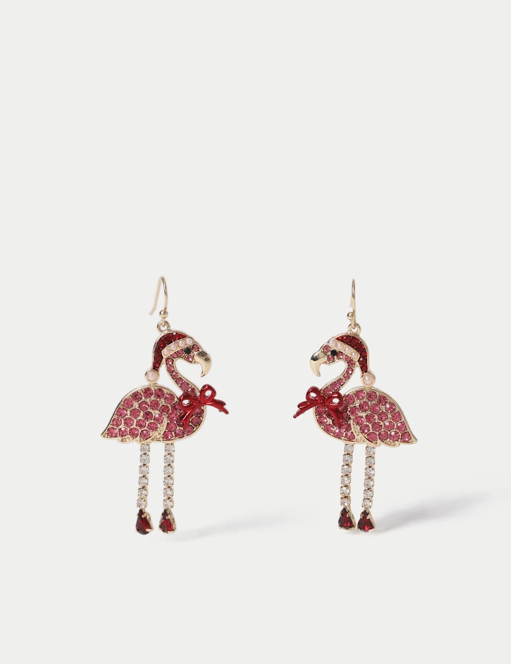 M&S Flamingo Christmas Earrings Pink Mix