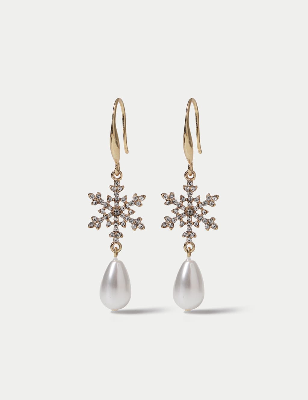 M&S Snowflake and Pearl Christmas Earrings Gold