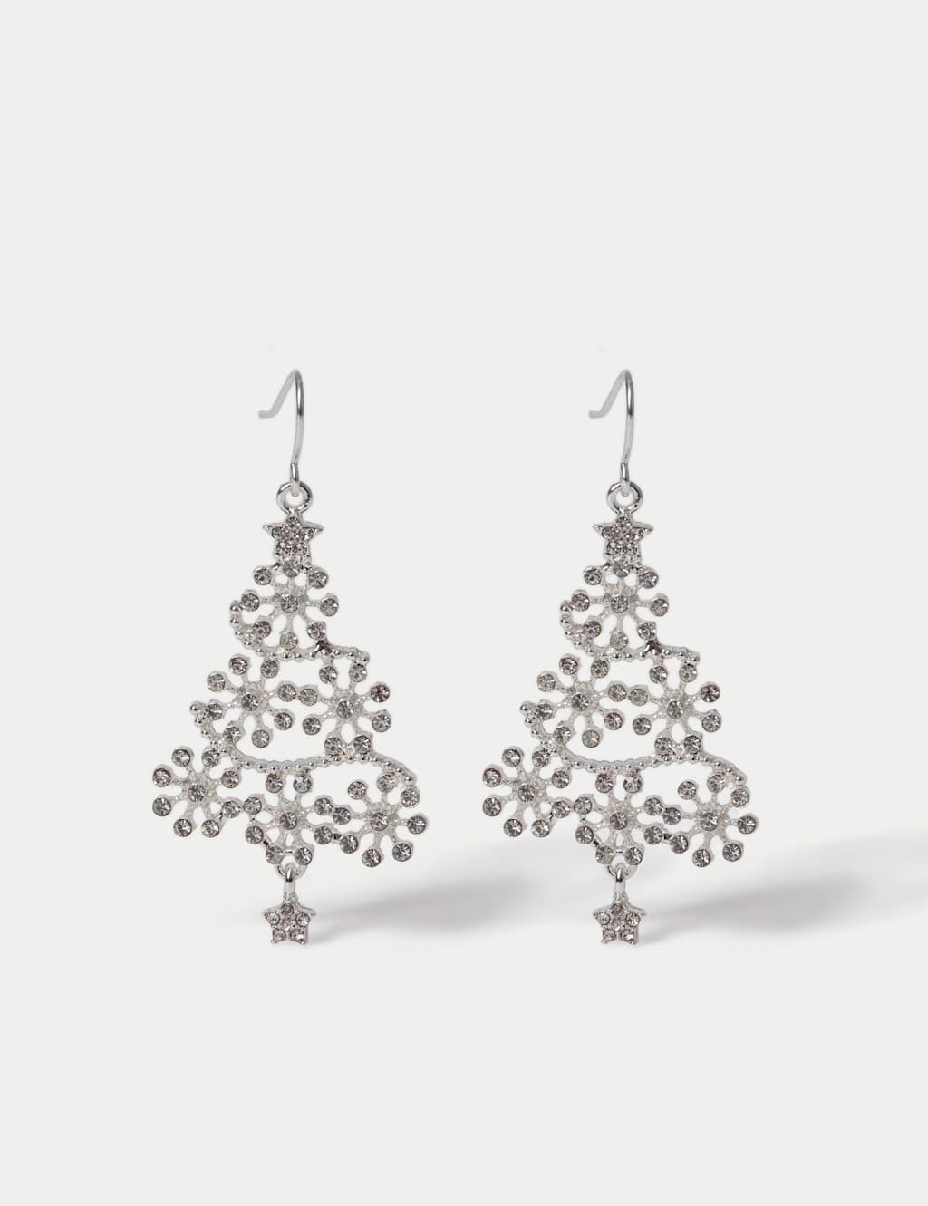 M&S Rhinestone Christmas Tree Drop Earrings Silver