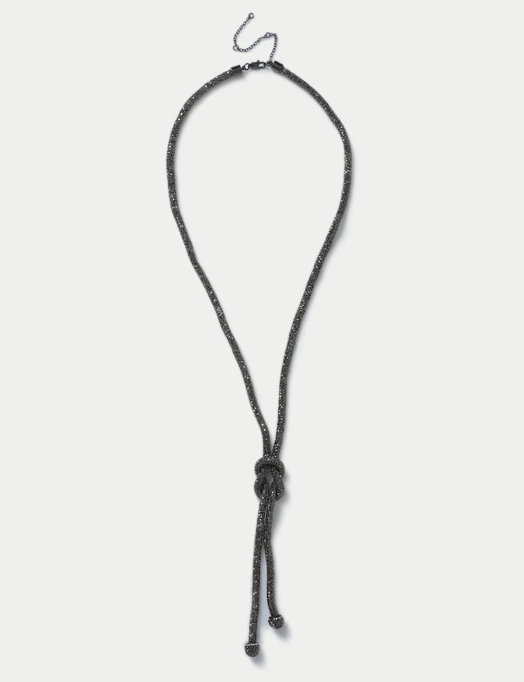 M&S Gunmetal Pave Knot Lariat Long Necklace Dark Grey