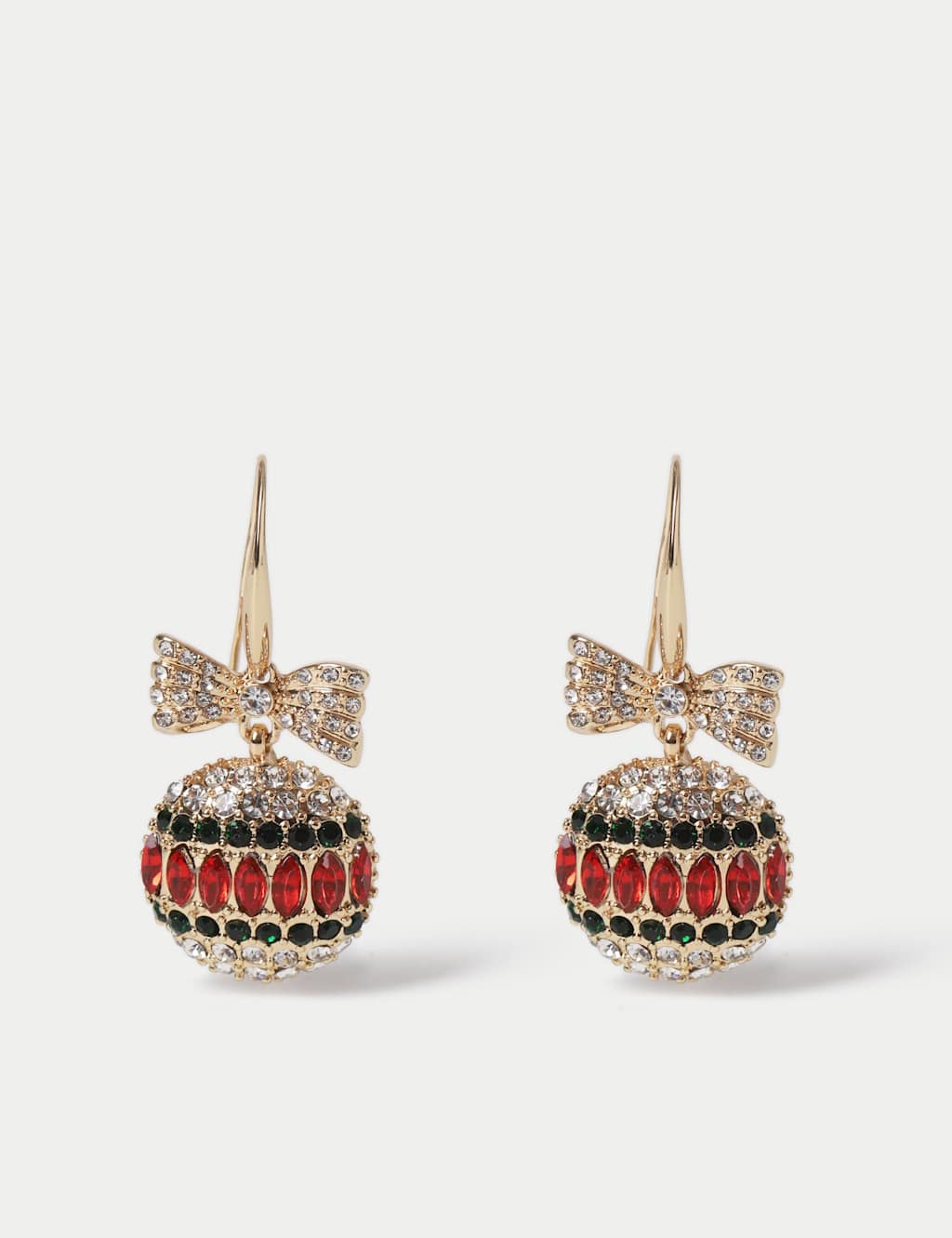 M&S Bow Bauble Rhinestone Christmas Earrings Multi