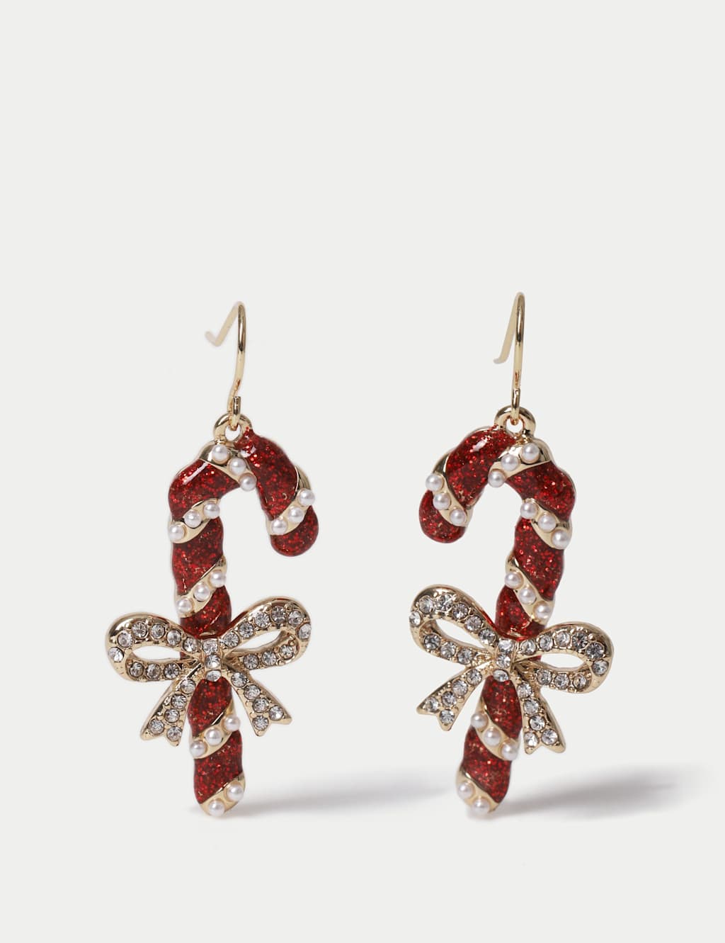 M&S Rhinestone Candy Cane Christmas Earrings Red Mix
