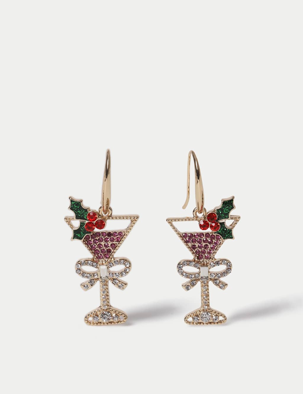 M&S Pink Cocktail Christmas Earrings Multi