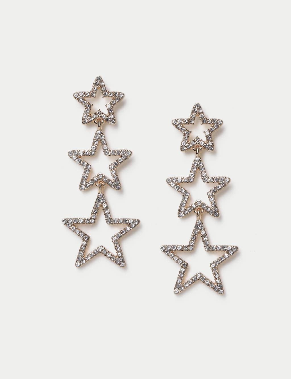 M&S 3 Drop Rhinestone Star Christmas Earrings Gold