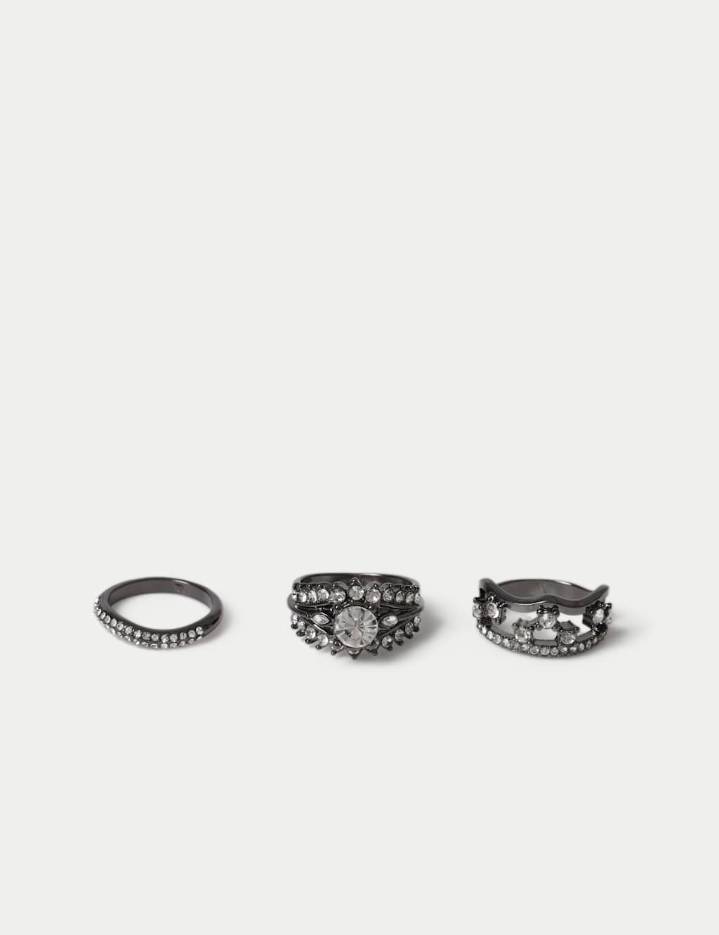M&S 3 Pack Crystal Ring Set Dark Grey