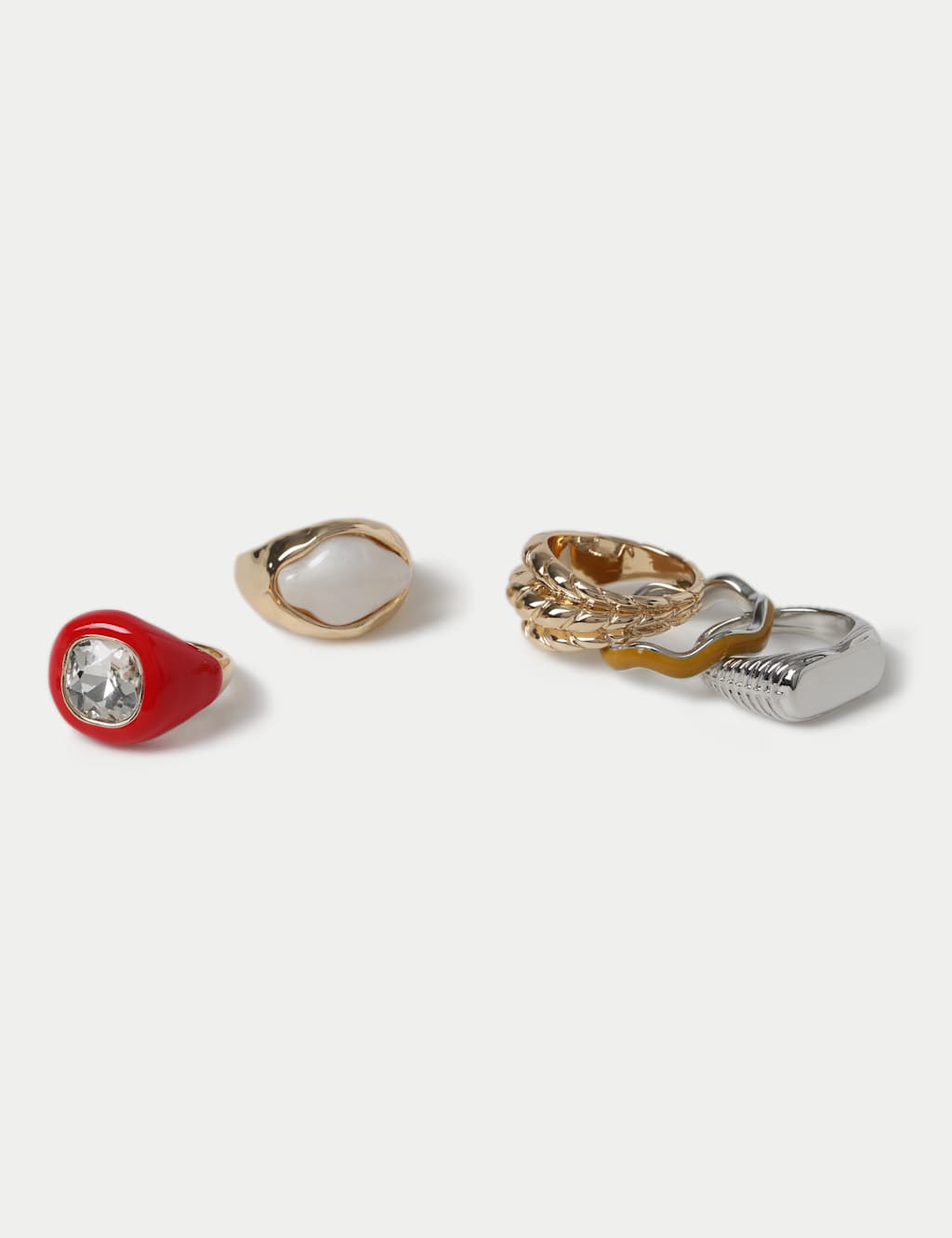 M&S Women's 5 Pack Eclectic Ring Set - Small-Medium - Gold