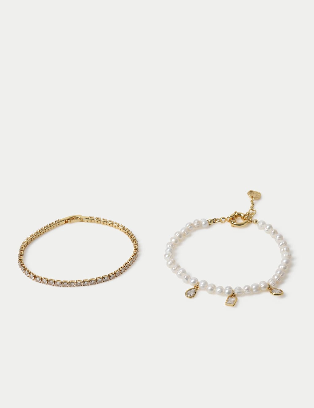M&S Women's 18k Gold Plated Pearl Bracelet - Cream