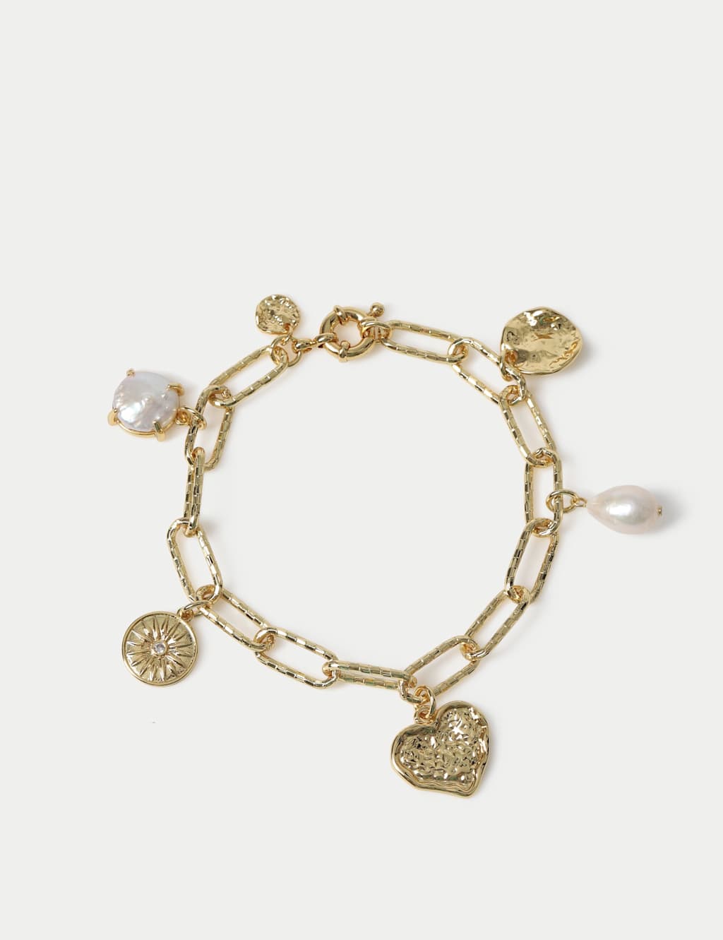 M&S Women's 18k Gold Plated Heart Charm Bracelet