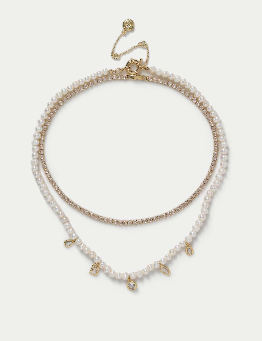 M&S Women's 18k Gold Plated Multirow Necklace - Cream