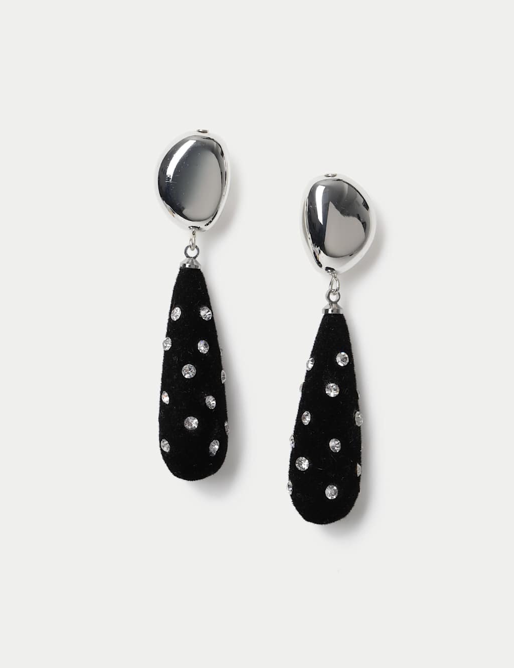 M&S Flocked Embellished Drop Earrings Black