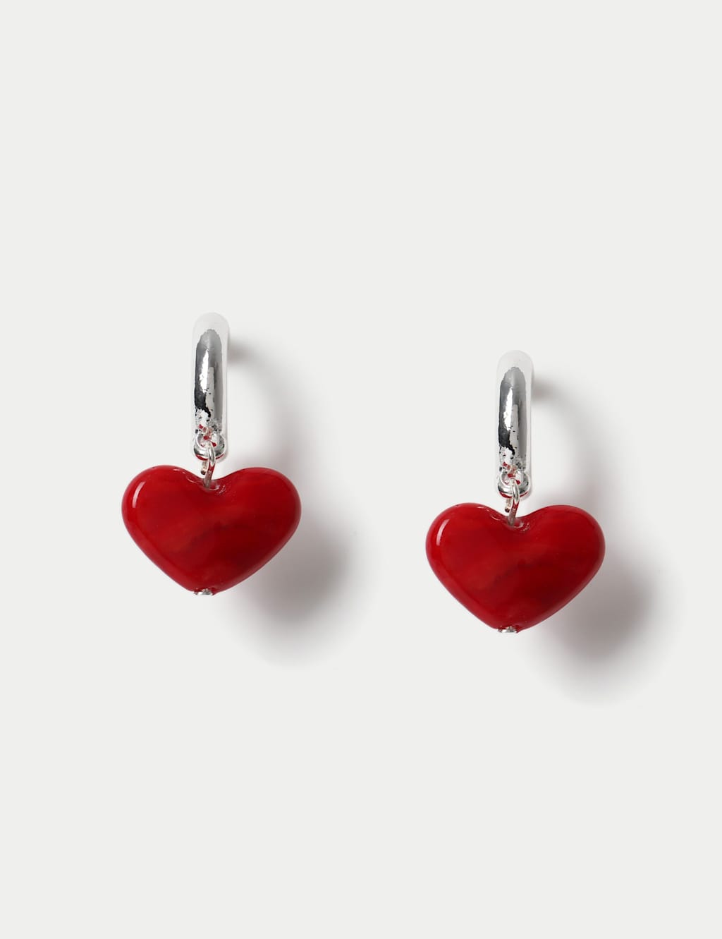 M&S Heart Drop Hoop Earrings Red