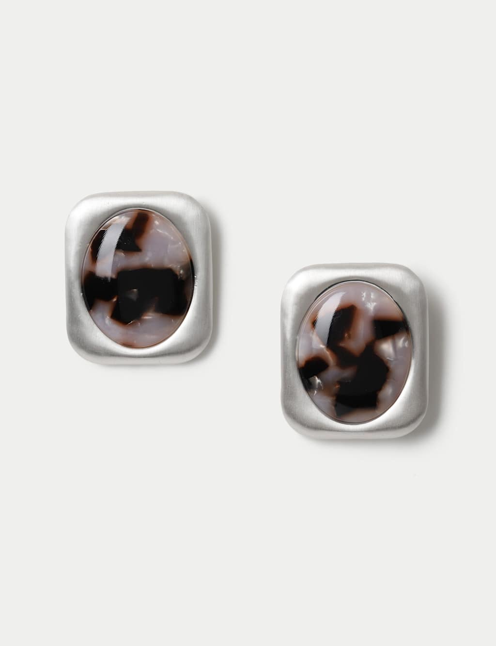 Women's Resin Brushed Stud Earrings - Silver - Available at M&S