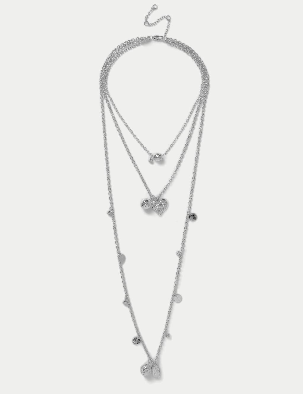 M&S Women's Silver Sphere Multi Row Long Necklace