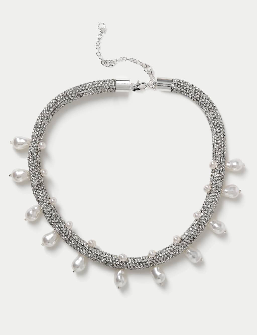 M&S Pearl Embellished Tube Necklace Silver
