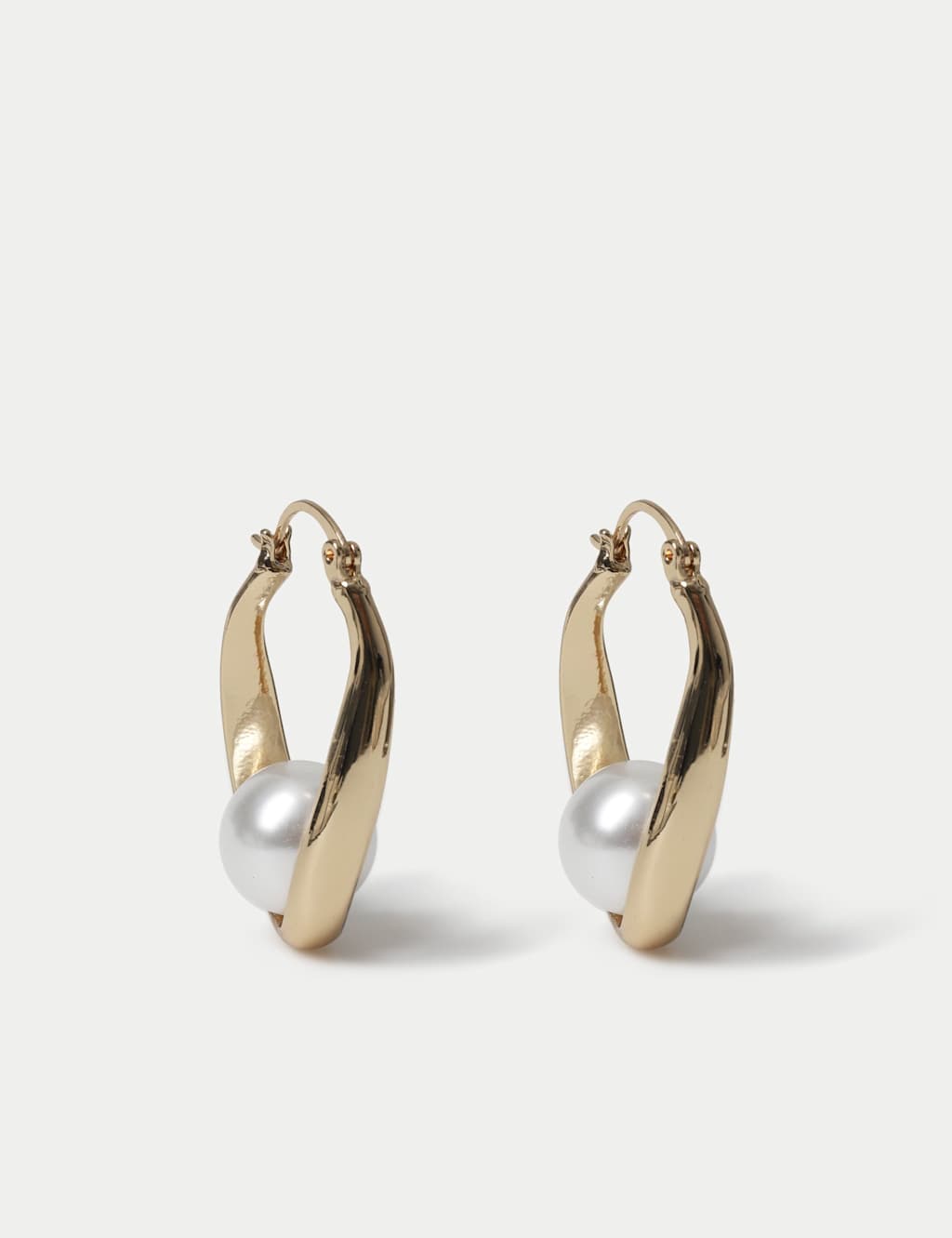 M&S Women's Pearl Detail Hoop Earrings - Gold