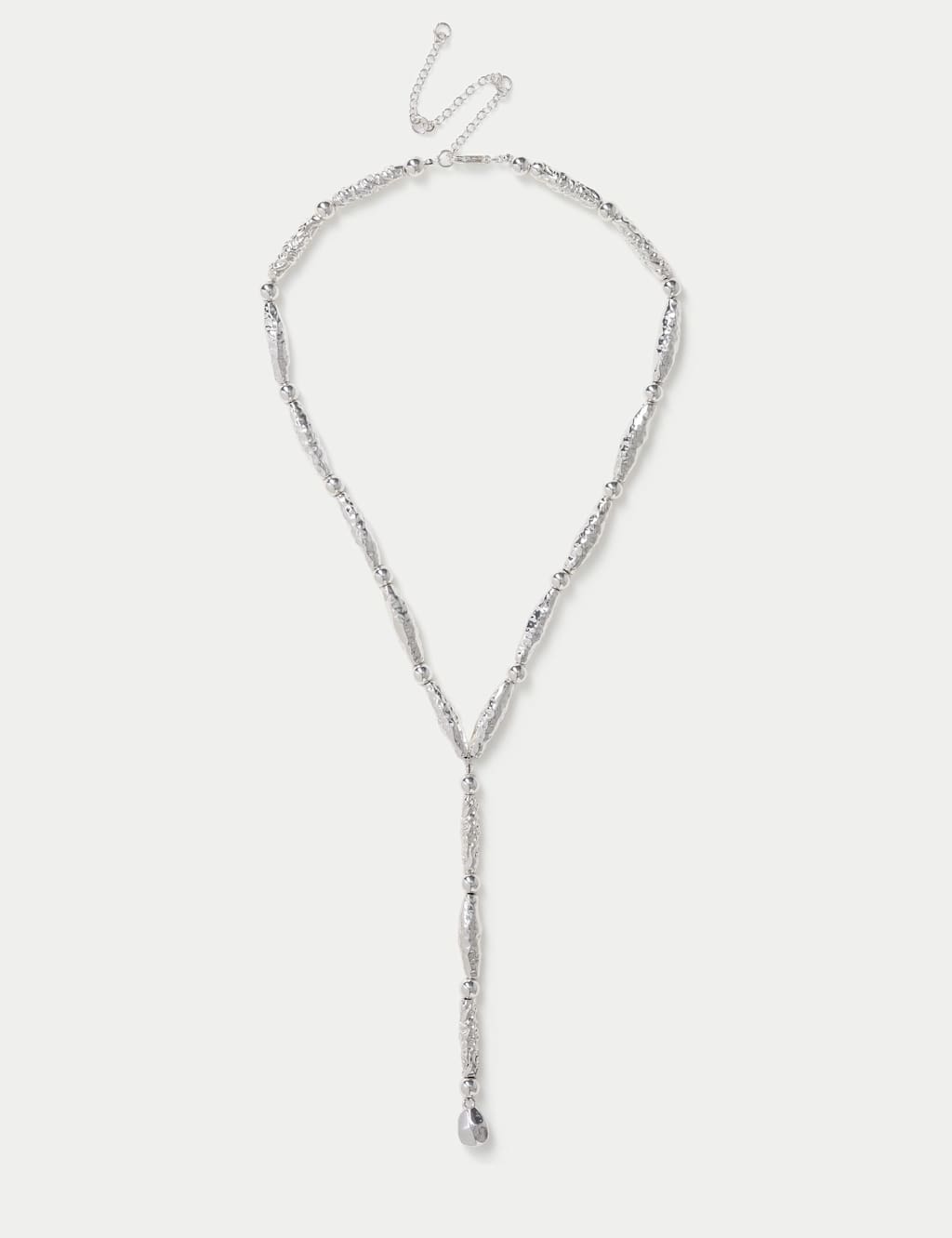 M&S Women's Hammered Bead Y-Necklace - Silver