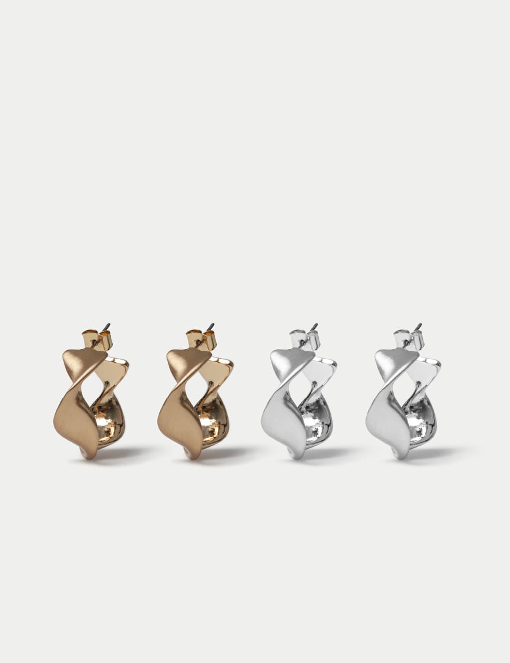M&S Women's 2 Pack Twist Brushed Hoop Earrings - Multi