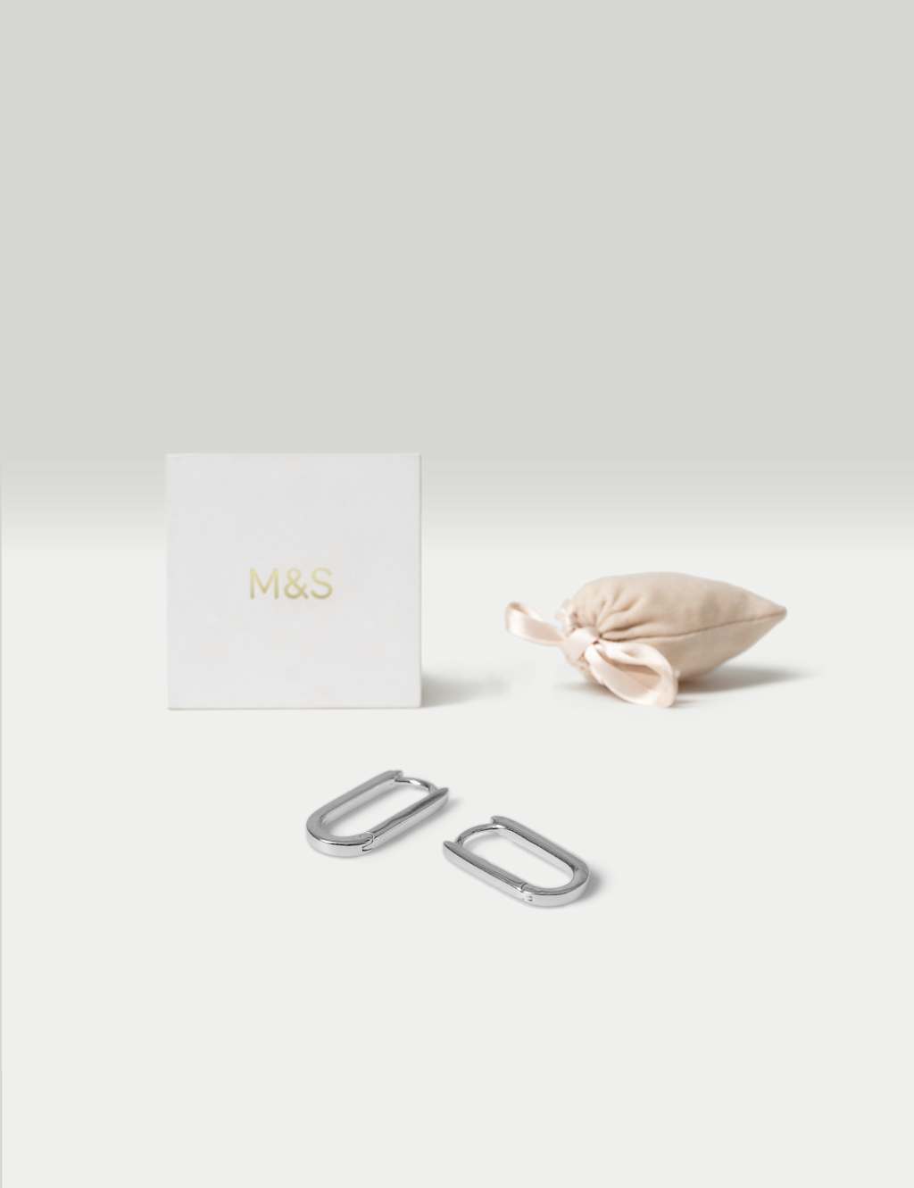 M&S Sterling Gold Oval Earrings Silver