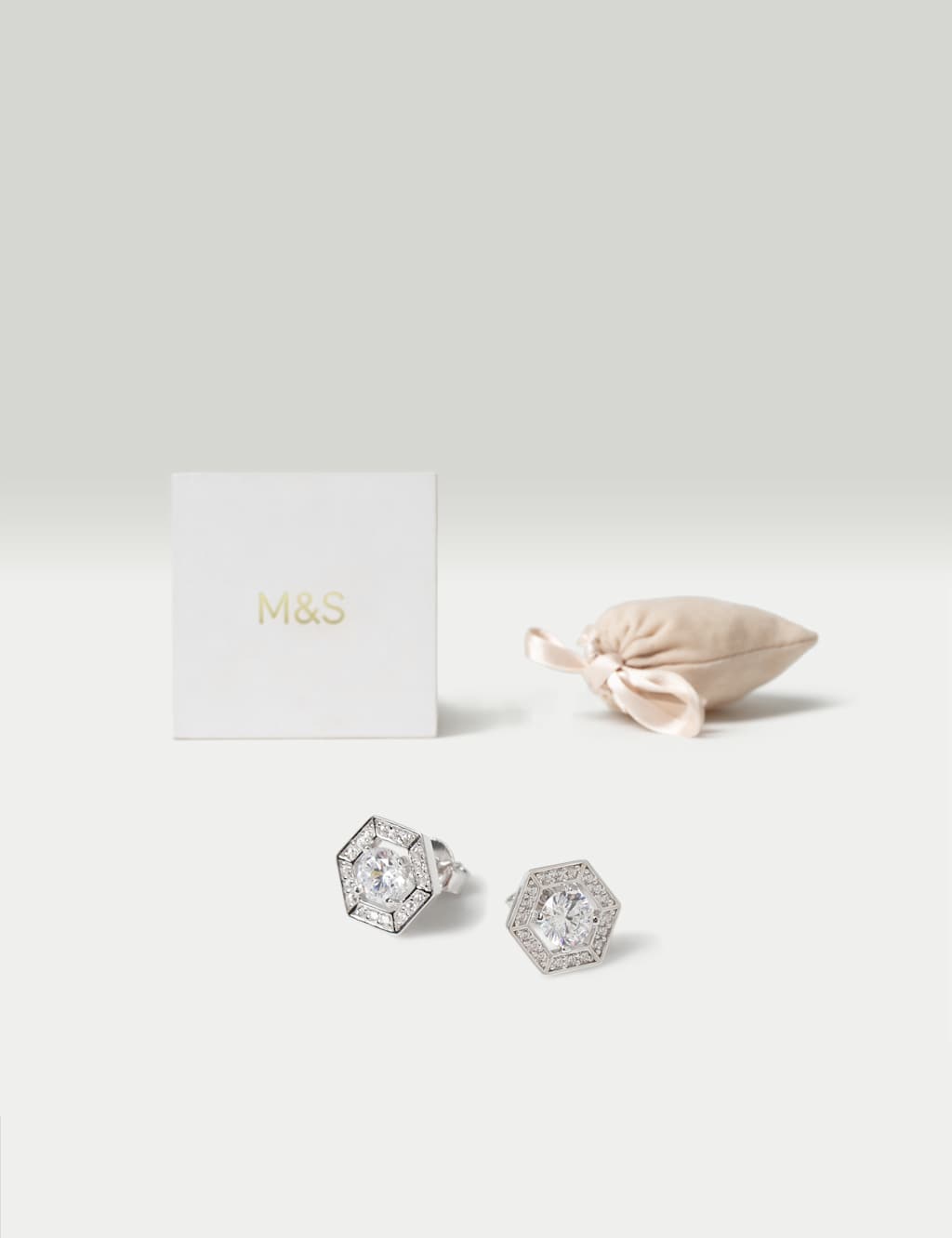 M&S Sterling Silver Hexagon Stud Earrings Silver