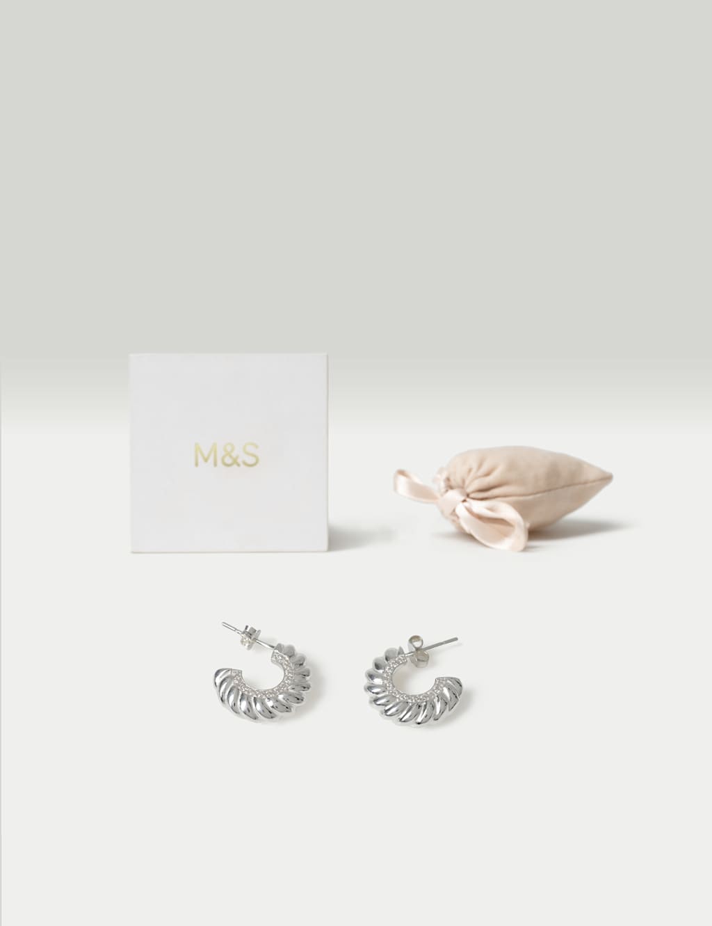 M&S Sterling Silver C Hoop Earrings Silver