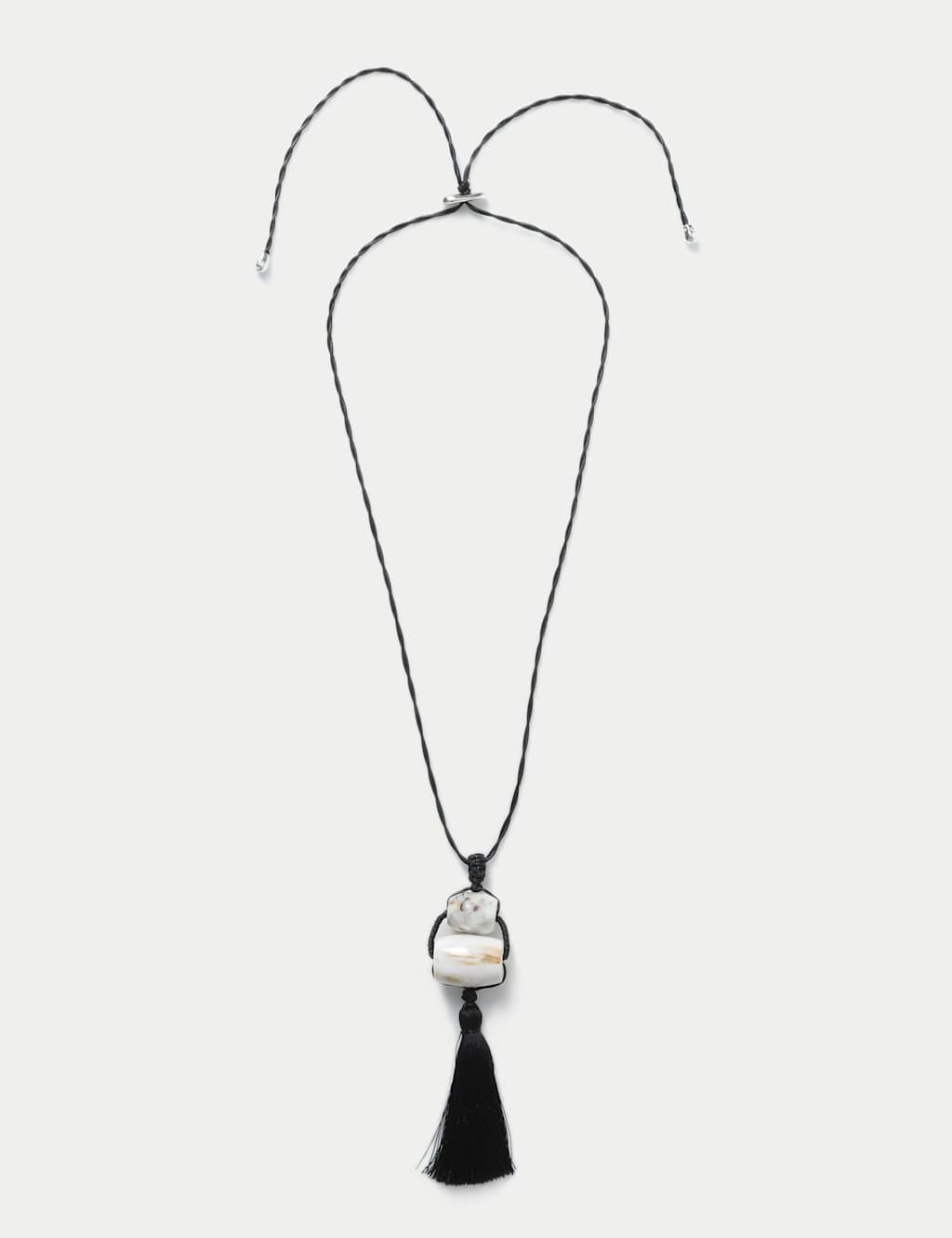 M&S Women's Tassel Bead Pendant Lariat Necklace - Black