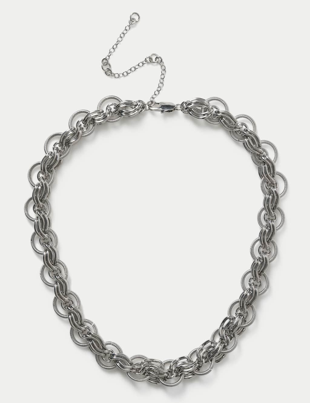 M&S Women's Textured Chunky O Link Necklace - Silver