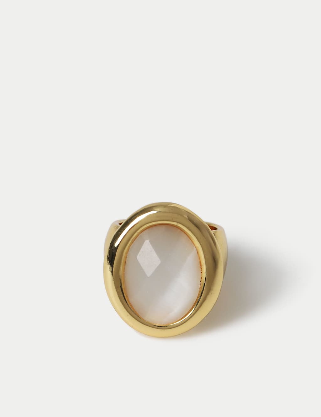 M&S Women's Faceted Glass Statement Ring - Small-Medium - White